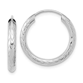 Rhodium Over 14k White Gold 3/4" Polished and Diamond-Cut Endless
Hoop Earrings