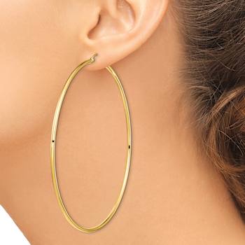 14k Yellow Gold Polished 3 3/16" Round Tube Hoop Earrings