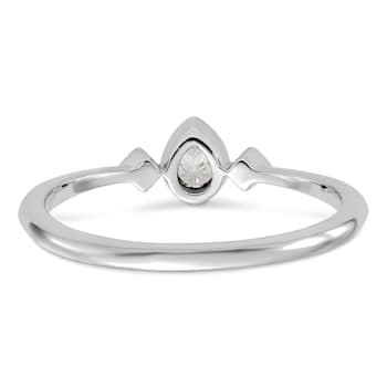 Rhodium Over 14K Gold Petite Pear Diamond Ring 0.13ctw