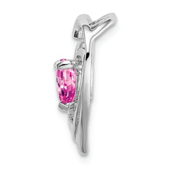 Rhodium Over 14k White Gold Lab Created Pink Sapphire and Diamond Heart Pendant