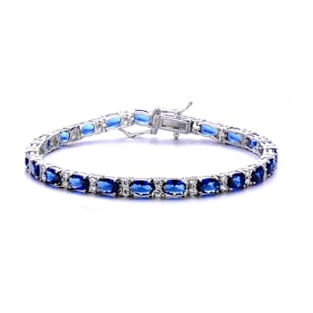 Sapphire Color CZ Tennis Bracelet In White Rhodium Over Brass