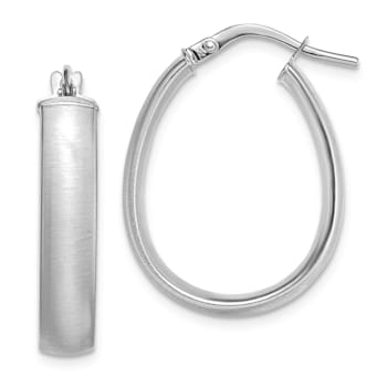 Rhodium Over 14K White Gold Satin 7/8" Teardrop Hoop Earrings