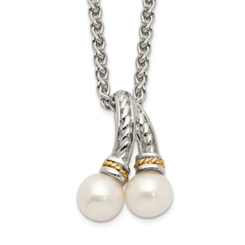 Rhodium Over Sterling Silver with 14K Accent 6-7mm Freshwater Cultured
Pearl Necklace