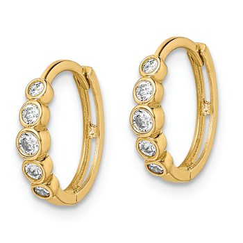 14k Yellow Gold Cubic Zirconia 7/16" Hinged Hoop Earrings