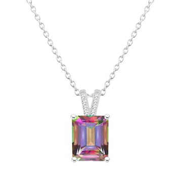 10x8mm Emerald Cut Mystic Topaz With Diamond Accents Rhodium Over
Sterling Silver Pendant with Chain