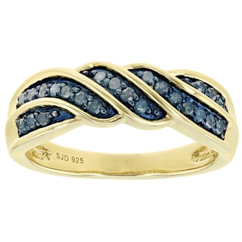 Blue Diamond 14k Yellow Gold Over Sterling Silver Band Ring 0.25ctw