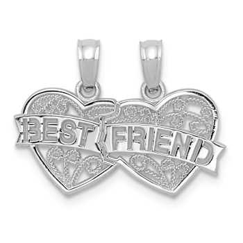 Rhodium Over 14k White Gold Brushed and Textured Best Friend Breakable
Double Hearts Pendant
