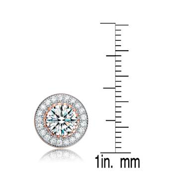 CZ Halo Stud Earrings In 18K Rose Gold Over Sterling Silver