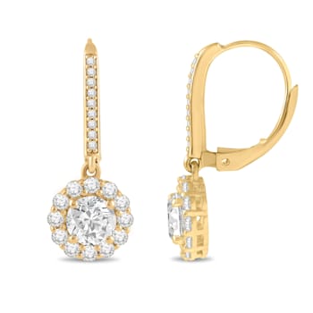 White Cubic Zirconia 14k Yellow Gold Earrings With Velvet Gift Box 2.00ctw