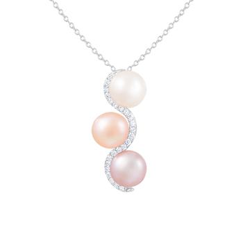 8-9mm Button Multi-color Cultured Freshwater Pearl and CZ Rhodium Over
Sterling Silver Pendant
