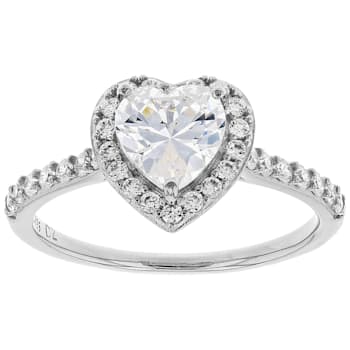 White Cubic Zirconia Rhodium Over Sterling Silver Heart Ring 2.10ctw