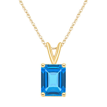 10x8mm Emerald Cut Blue Topaz 14k Yellow Gold Pendant With Chain