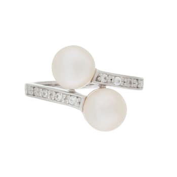 White Cultured Freshwater Pearl Ring Rhodium Over Silver