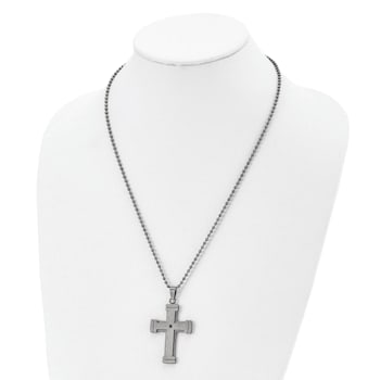 Black Cubic Zirconia Stainless Steel Men's Cross Pendant With Chain