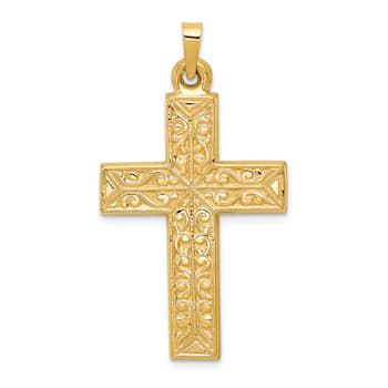 14k Yellow Gold Polished Filigree Cross Pendant