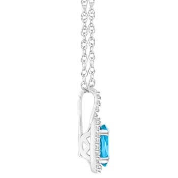 8x6mm Oval Blue Topaz 1/7 ctw Diamond Rhodium Over Sterling Silver Halo
Pendant with Chain