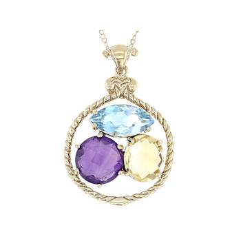 Multi-Gemstone Pendant Necklace In 18K Gold Over Sterling Silver 14.57ctw
