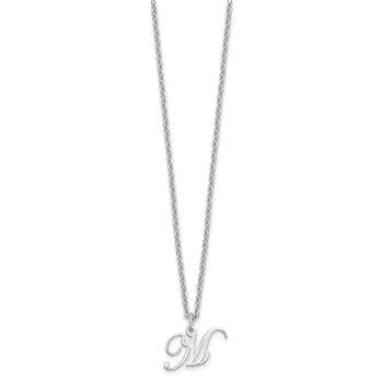 Rhodium Over Sterling Silver Letter M Initial Necklace