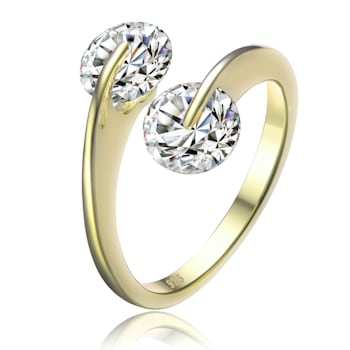 Clear Cubic Zirconia, 14k Yellow Gold Over Sterling Silver Bypass Ring 2.5ctw