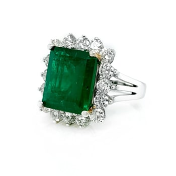7.01 Ctw Emerald and 2.72 Ctw White Diamond Ring in 18K 2-Tone