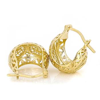 Chunky Filigree Hoop Earrings In 18K Gold Over Sterling Silver