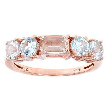 Morganite And Aquamarine Band Ring In 18K Rose Gold Over Sterling Silver 1.16ctw