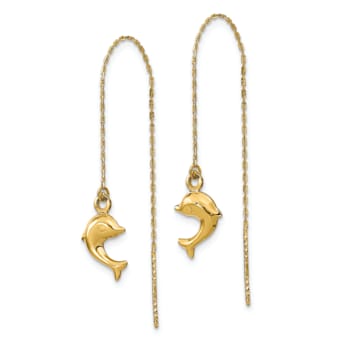 14k Yellow Gold Polished Dolphins Dangle Earrings