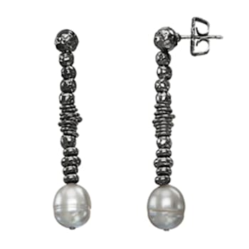Gray Freshwater Pearl and Black Rhodium Over Sterling Silver Beaded
Design Drop Earrings