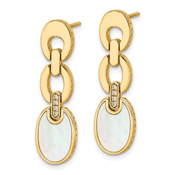14K Yellow Gold Diamond and Mother of Pearl Chain Post Earrings