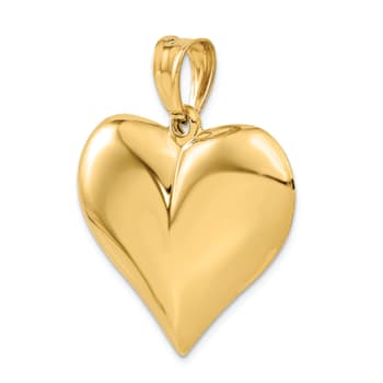 14k Yellow Gold 3D Polished Puffed Heart Pendant