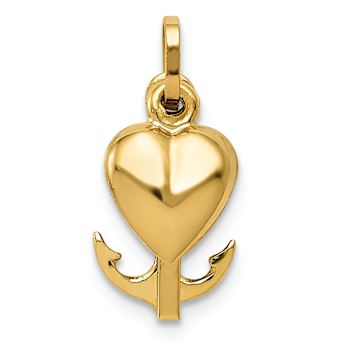 14k Yellow Gold Polished Moveable Heart Cross Anchor Pendant