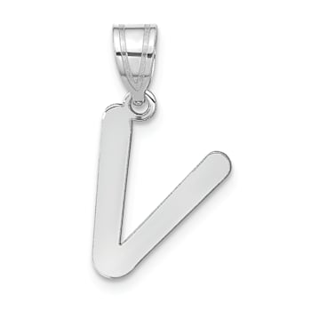 Rhodium Over 14k White Gold Polished Bubble Letter V Initial Pendant