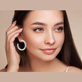 Sterling Statements Rhodium Over Sterling Silver Cubic Zirconia Satin
Round Hoop Earrings