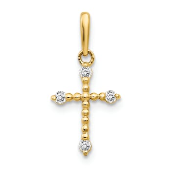 14k Yellow Gold Children's Cubic Zirconia Cross Pendant