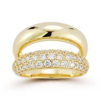 Rachel Zoe CZ Double Dome Stacked Ring in 14K Gold Over Sterling Silver