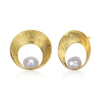 Freshwater Pearl Stud Earrings In 14K Gold Over Sterling Silver