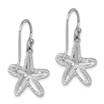 Rhodium Over Sterling Silver Polished Two-tone Star Fish Dangle Earrings