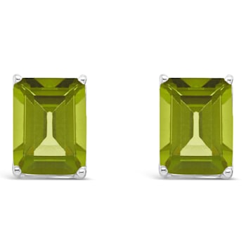 8x6mm Rectangular Octagonal Peridot Rhodium Over Sterling Silver Stud Earrings