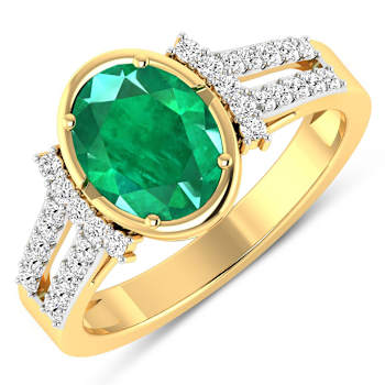 1.83ctw Green Emerald and Diamond 14K Yellow Gold Halo Ring