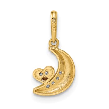 14K Two-tone Cubic Zirconia Moon with Heart Pendant