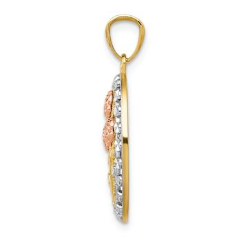 14k Tri-color Gold Textured Oval 3 Rose Pendant