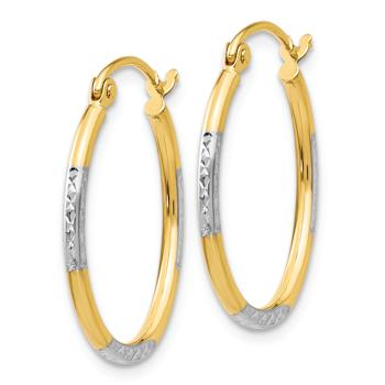 14k Yellow Gold and Rhodium Over 14k Yellow Gold 13/16" Diamond-Cut
Oval Hoop Earrings