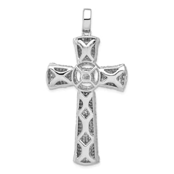 Rhodium Over 14K White Gold Diamond Cross Pendant
