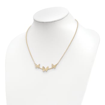 14K Yellow Gold Polished Filigree 3-Butterfly Bar Necklace