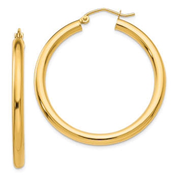 14k Yellow Gold Polished 1 3/8" Tube Hoop Earrings
