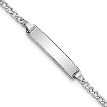 Rhodium Over 14k White Gold Polished Cuban Link ID Bracelet