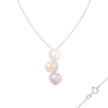 8-9mm Button Multi-color Cultured Freshwater Pearl and CZ Rhodium Over
Sterling Silver Pendant