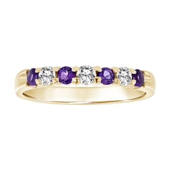 14K Yellow Gold Amethyst and Diamond Wedding Band 0.60ctw