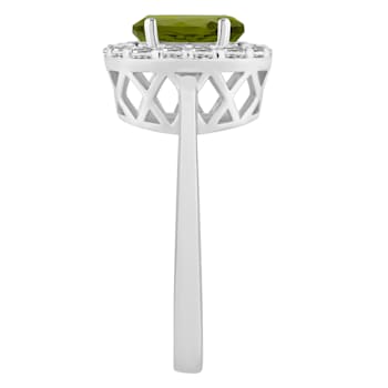 8x6mm Oval Peridot And White Topaz Accents Rhodium Over Sterling Silver
Halo Ring