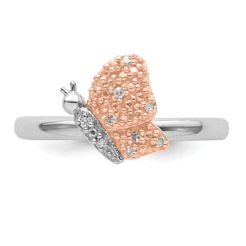 14K Rose Gold Over Sterling Silver Stackable Expressions Diamond
Butterfly Ring 0.05ctw